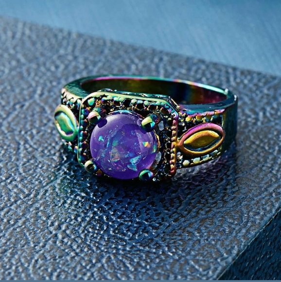 *Sale* New Fire Purple Fire Opal Rainbow Hematite Ring. - Picture 2 of 3